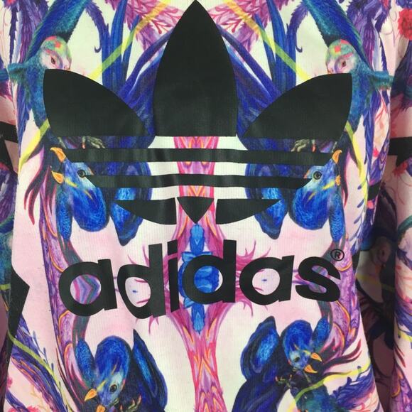 Adidas Pink Purple Black  Birds of Paradise Logo Sweatshirt Small - Picture 3 of 11
